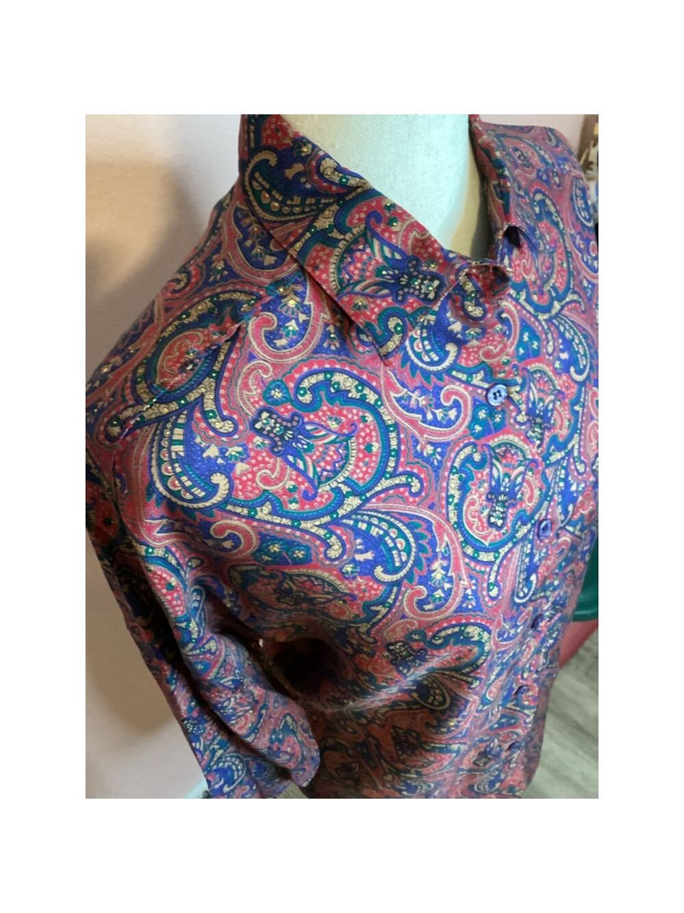 Vintage Izod paisley shirt size medium quality stitching 100% RayonHong Kong - Picture 9 of 15